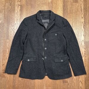 John Varvatos USA Wool Blend Tweed Flannel Herringbone Zip Blazer Jacket Mens 42